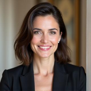 Portrait d'Éloïse Dubois, fondatrice d'Atelier Lumina, souriante dans un intérieur sophistiqué.